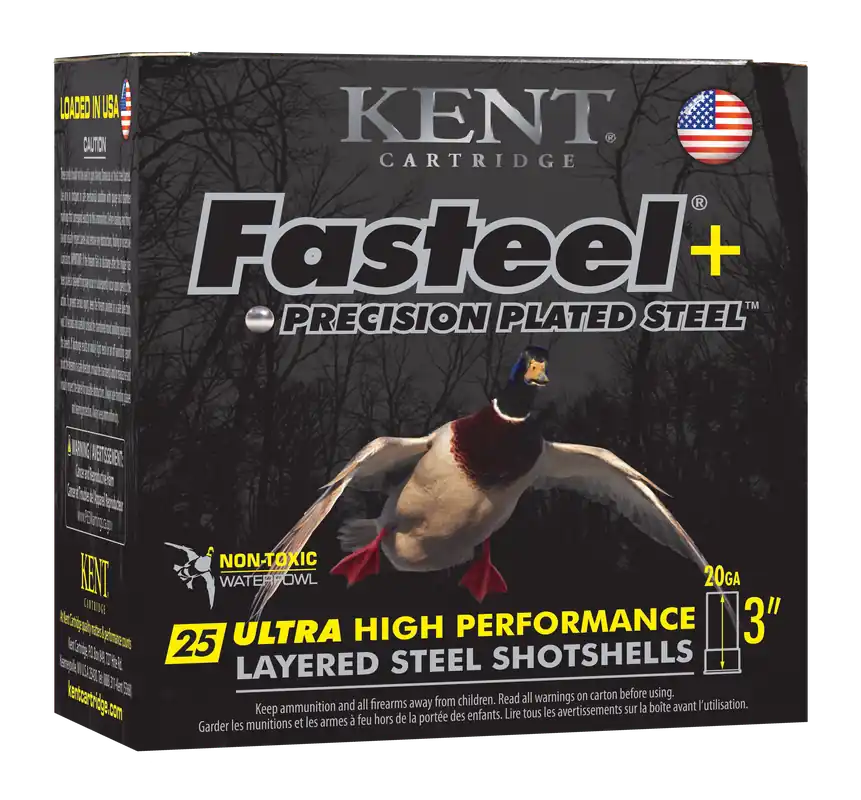 Kent Cartridge Fasteel+ 20 Gauge 3in 1 oz Layered Steel Shotshells 2/4 Shot 25/Box K203FSP282X4
