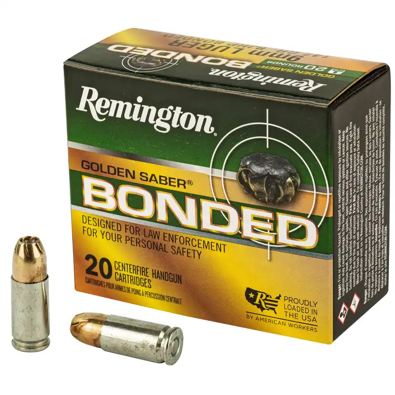 Remington Golden Saber Bonded 9mm Luger 147gr Bonded Brass JHP Defense Ammo, 20-Round Box 29343
