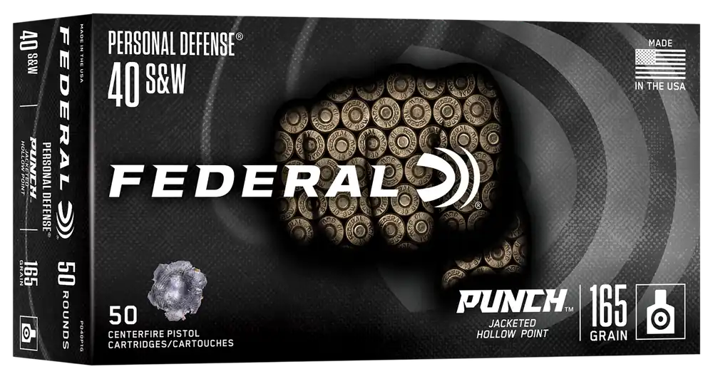 Federal Punch Personal Defense .40 S&W 165gr Jacketed Hollow Point Ammo, 50ct Box PD40P1G