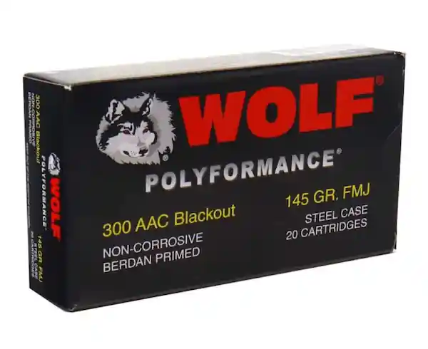 Wolf Ammunition Polyformance 300 AAC Blackout 145gr FMJ Steel Case 20rd 300AACFMJ