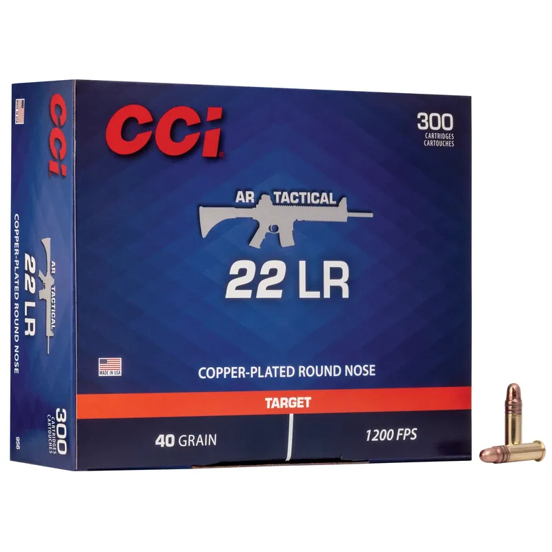 CCI Ammunition AR Tactical .22 Long Rifle 40gr Copper-Plated Round Nose Rimfire Ammo, 300 Rounds 956