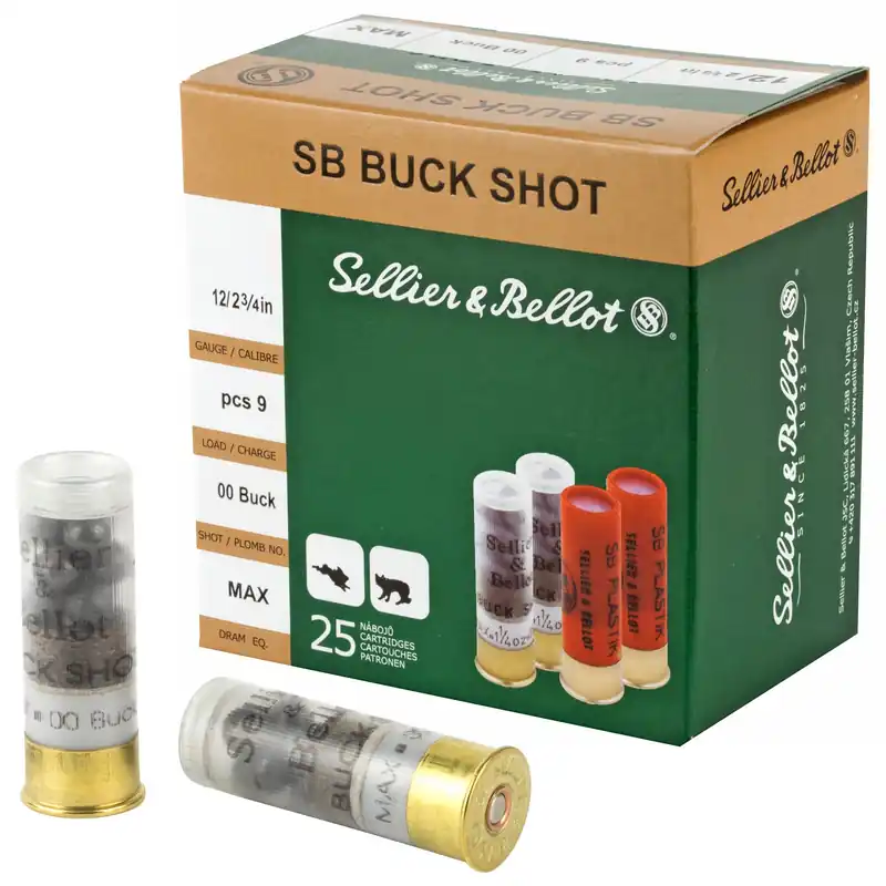 Sellier & Bellot 12 Gauge 2-3/4in 00 Buckshot 9-Pellet 1-1/8oz Shotshells, SB12BSG