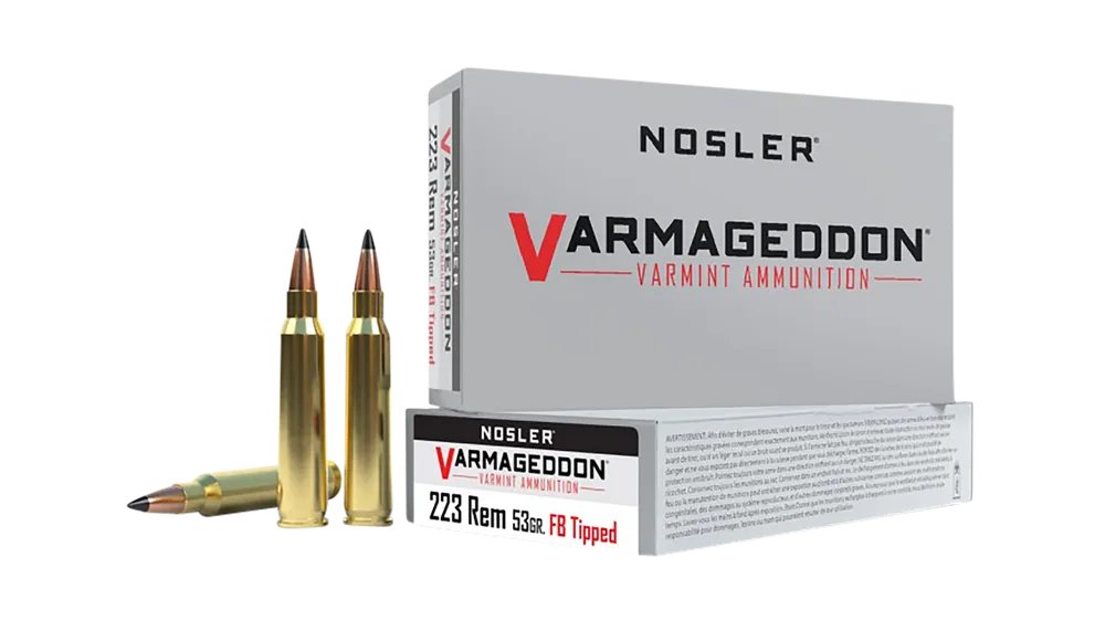 Nosler Varmageddon .223 Remington 53 Grain Flat Base Polymer Tip Varmint Ammo, 20rd 65139