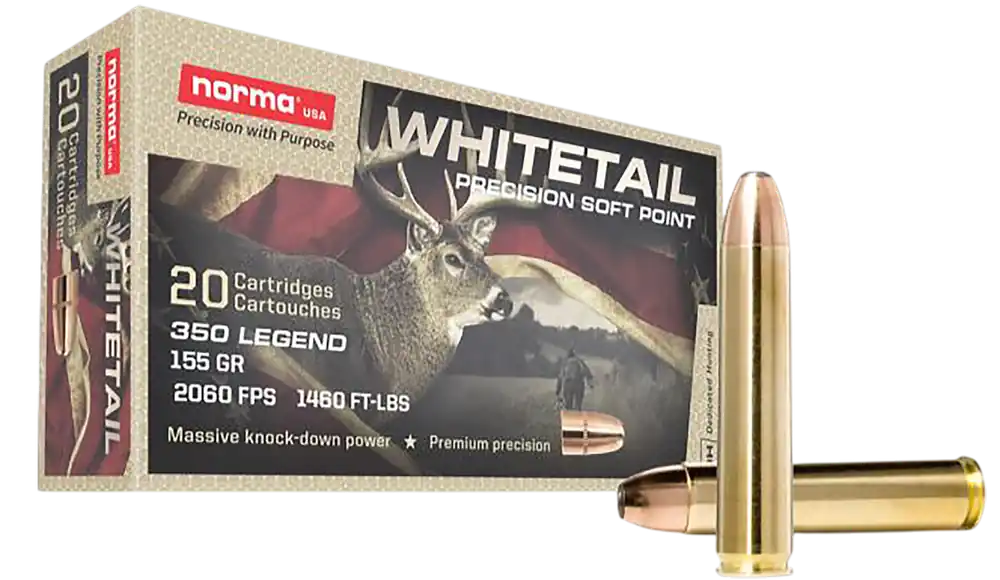NORMA Whitetail .350 Legend 155gr Soft Point Hunting Ammo, 20 Rounds 603404704