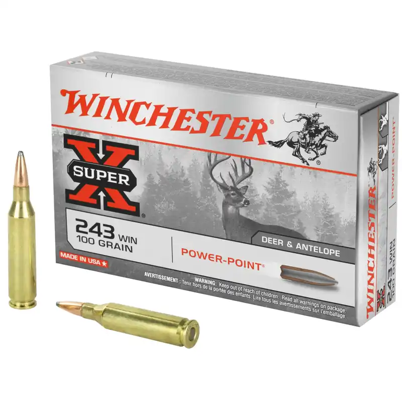 Winchester Super-X Power-Point .243 Winchester 100gr Soft Point Ammo, 20-Round Box X2432A1