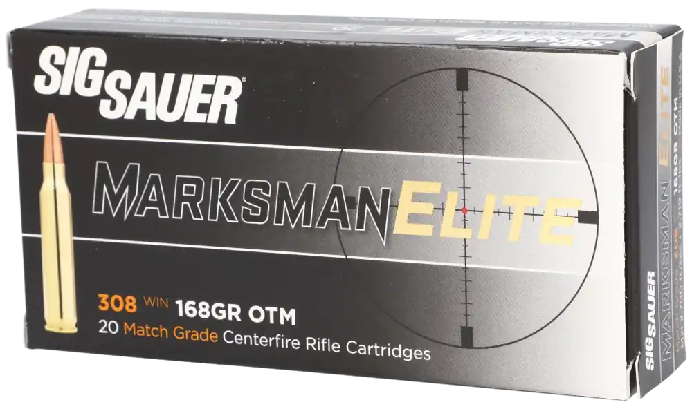 Sig Sauer Marksman Elite 308 Winchester 168gr Open Tip Match Rifle Ammo, 20-Round Box E308M120