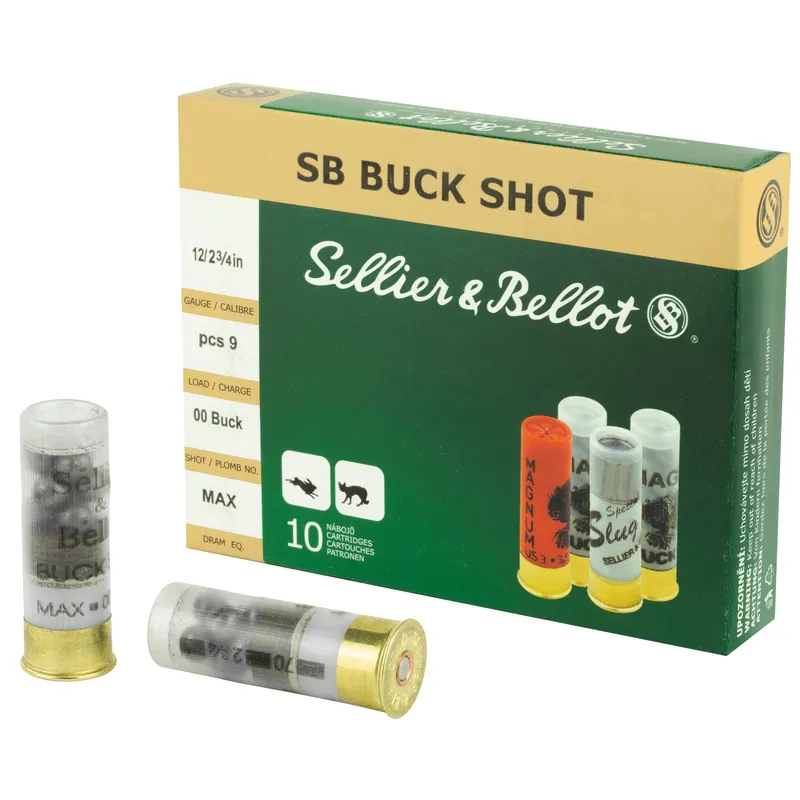 Sellier & Bellot 12 Gauge 2-3/4in 00 Buckshot 9-Pellet 1-1/8oz 10rd Box SB12BSJ