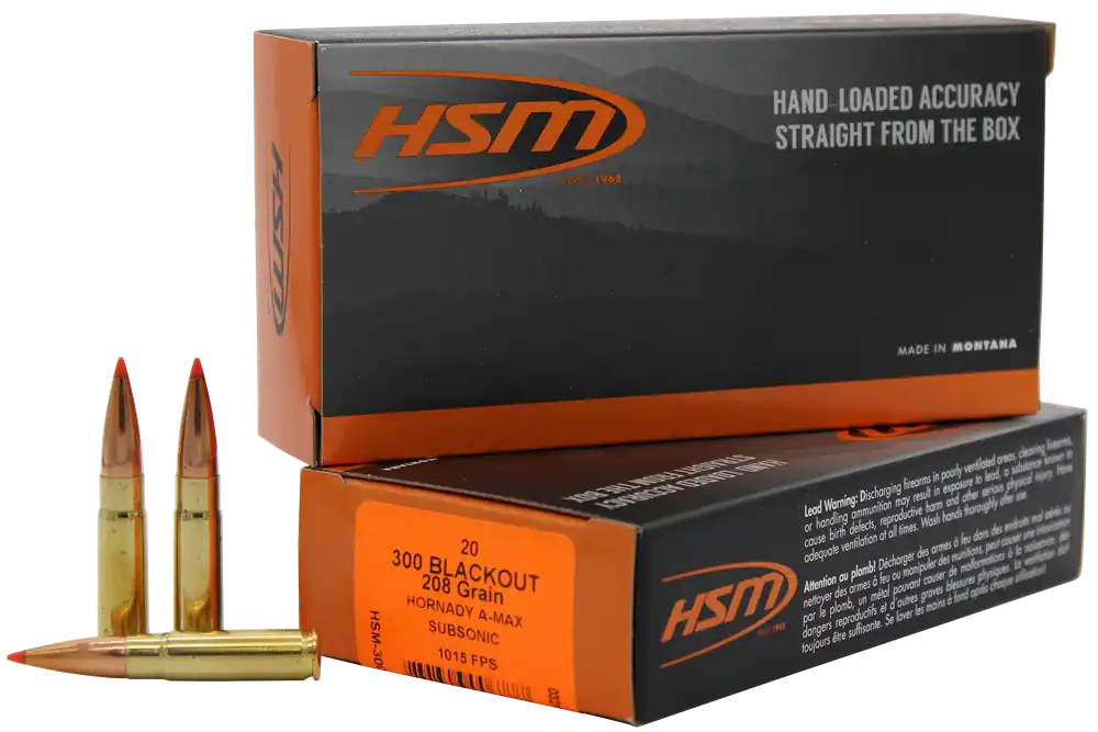 HSM Match .300 AAC Blackout 208 Grain Hornady A-MAX Subsonic Rifle Ammo, 20-Round Box 300BLK1N