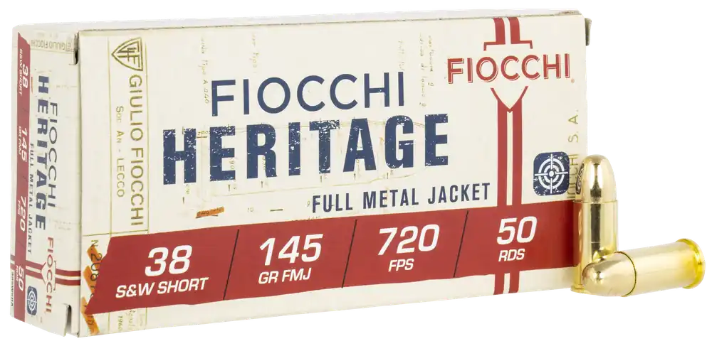 Fiocchi Heritage .38 S&W Short 145gr FMJ Ammo, 50-Round Box (20/Case) 38SWSHA