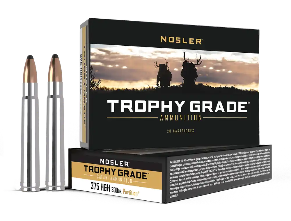 Nosler Trophy Grade Safari .375 Holland & Holland Magnum 300gr Partition Spitzer Ammo, 40606
