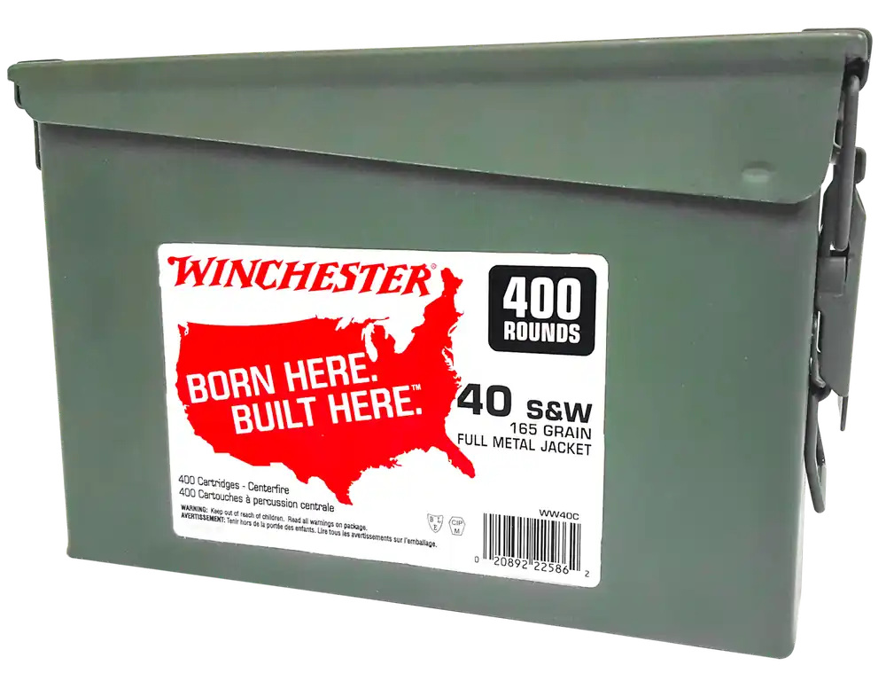 Winchester USA White Box .40 S&W 165gr FMJ Truncated Cone Ammo Can, 400 Rounds, 2 Cans/Case WW40C