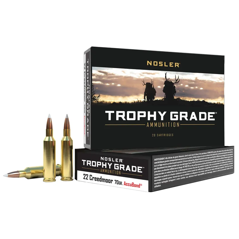 Nosler Trophy Grade 22 Creedmoor 70gr AccuBond Polymer Tip Rifle Ammunition, 20 Rounds 60152