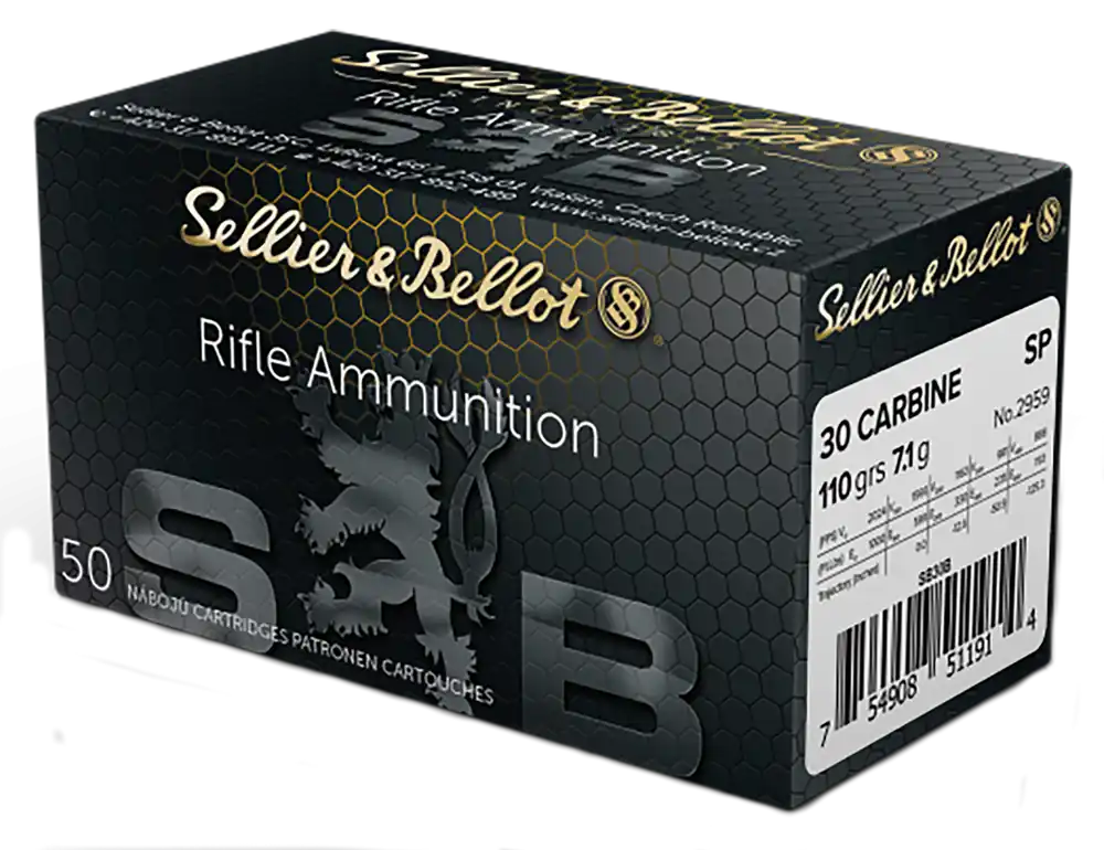 Sellier & Bellot .30 Carbine 110gr Soft Point Rifle Ammunition, 50 Rounds/Box (20/Case) SB30B