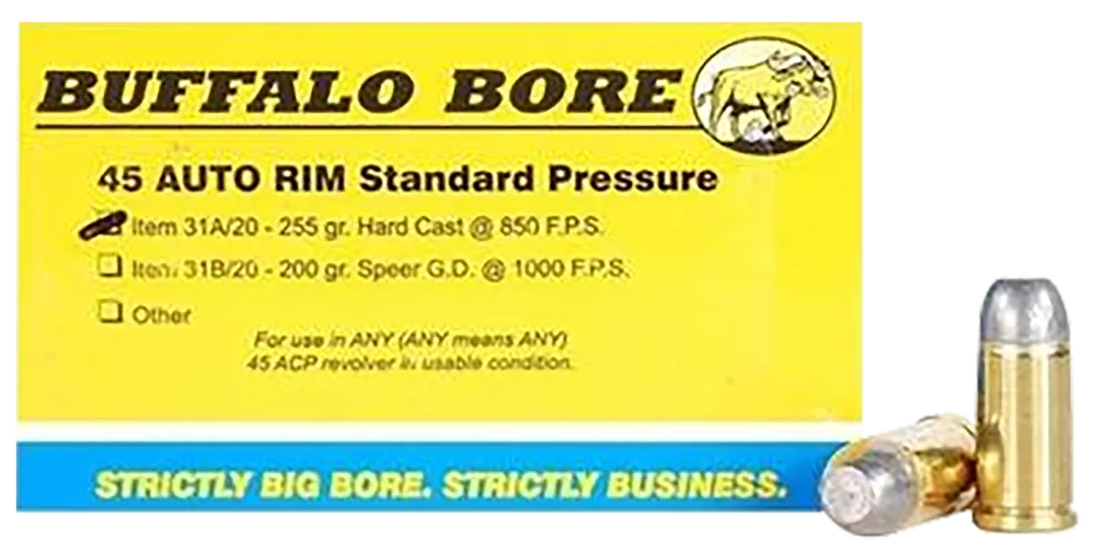 Buffalo Bore Strictly Business Standard Pressure .45 Auto Rim 255gr Hard Cast Flat Nose Ammo 31A20