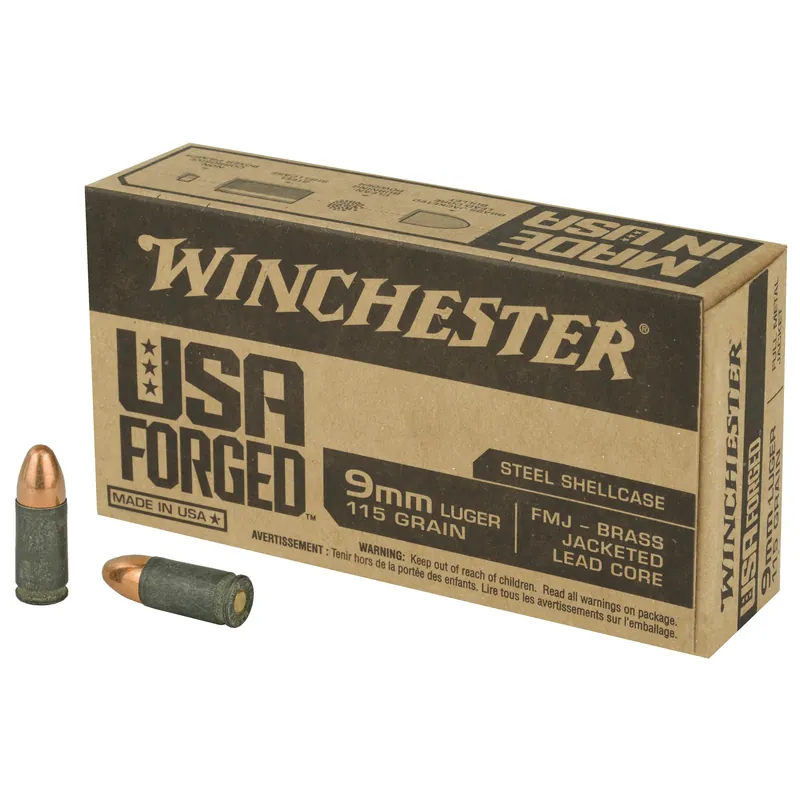 Winchester Ammunition USA Forged 9mm Luger 115 Grain Full Metal Jacket Steel Case Ammo 50/500 WIN9SV