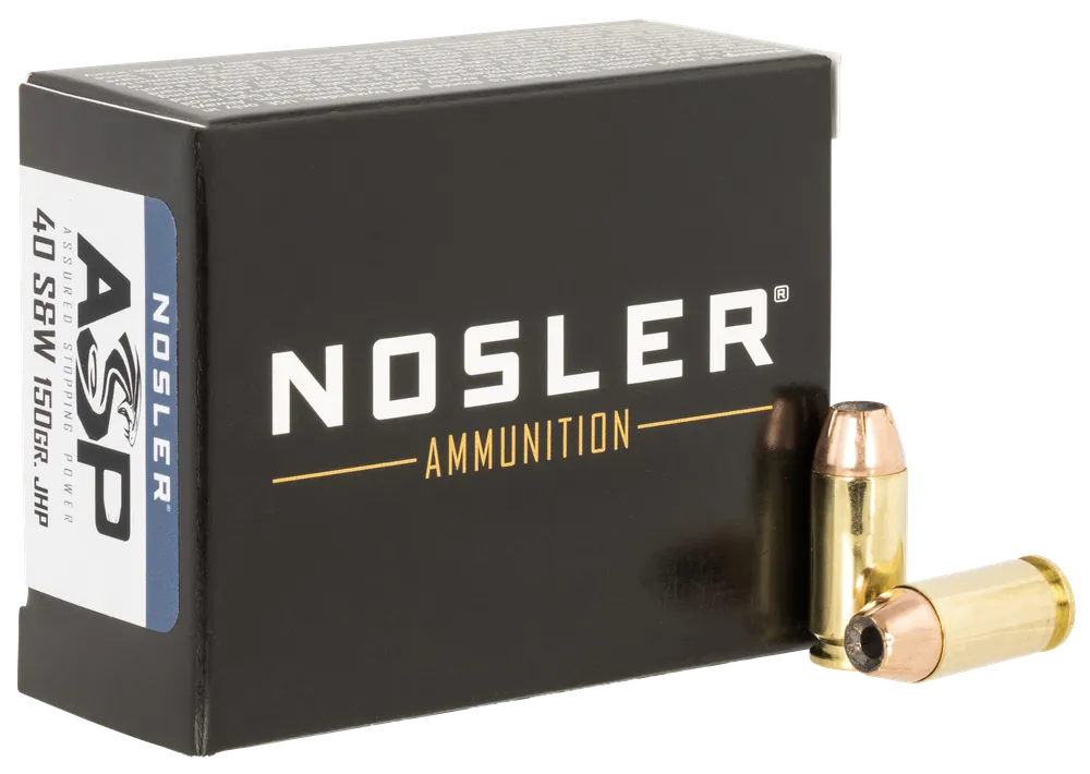 Nosler Assured Stopping Power .40 S&W 150gr Jacketed Hollow Point Handgun Ammo, 20rd Box 51283