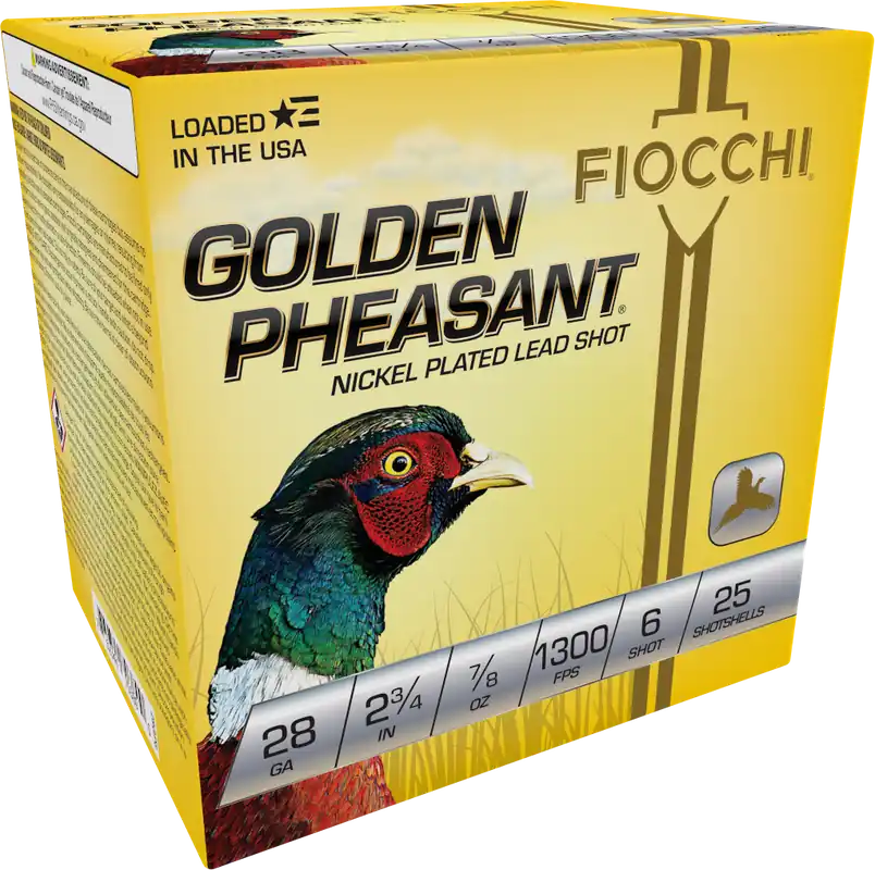 Fiocchi Golden Pheasant Extrema 28 Gauge 2.75in 7/8oz 6 Nickel-Plated Lead Shotshells 28GP6