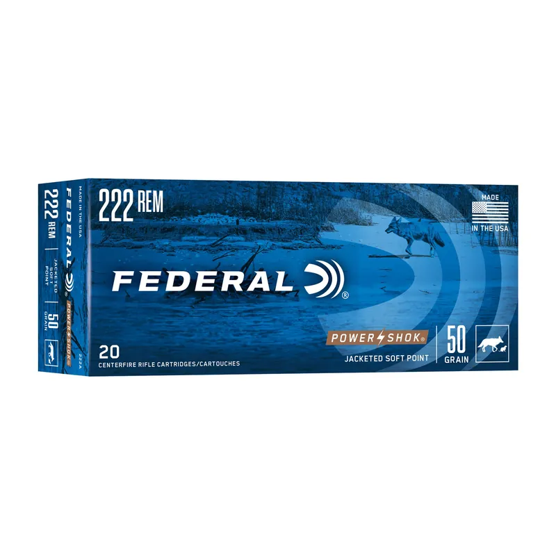 Federal Power-Shok .222 Remington 50gr Jacketed Soft Point Rifle Ammo, 20-Round Box 222A