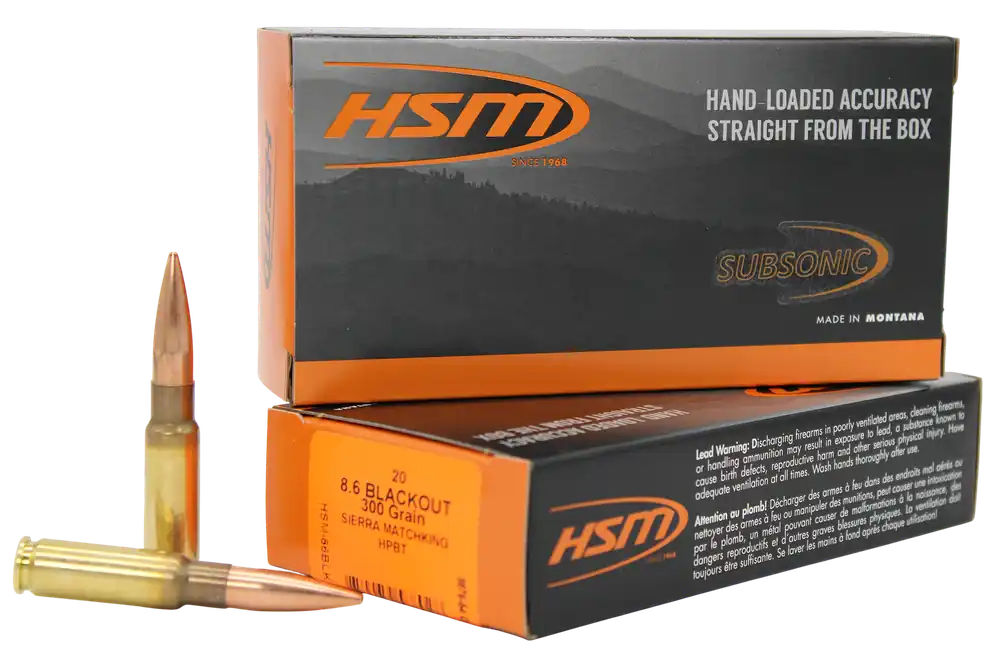 HSM 8.6 Blackout Subsonic 300gr Sierra MatchKing HPBT Rifle Ammo, 20rd Box 86BLK1N