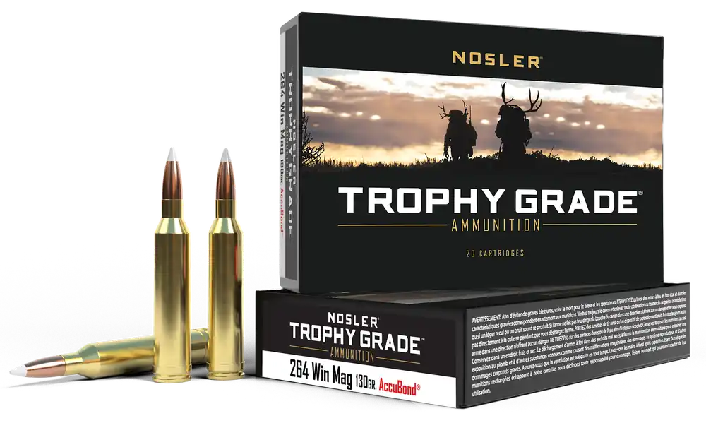 Nosler Trophy Grade .264 Winchester Magnum 130 Grain AccuBond Hunting Ammo, 20-Round Box 60019