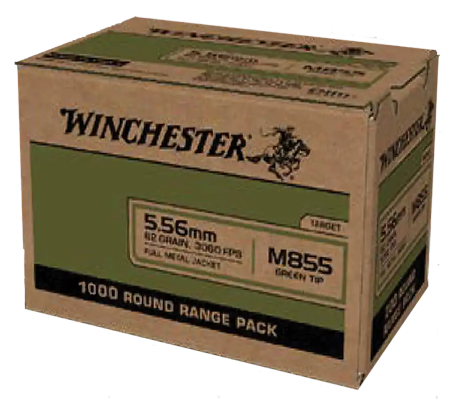 Winchester Ammo USA M855 Green Tip 5.56x45mm NATO 62gr FMJ Rifle Ammo 1000-Round Case WM8551000