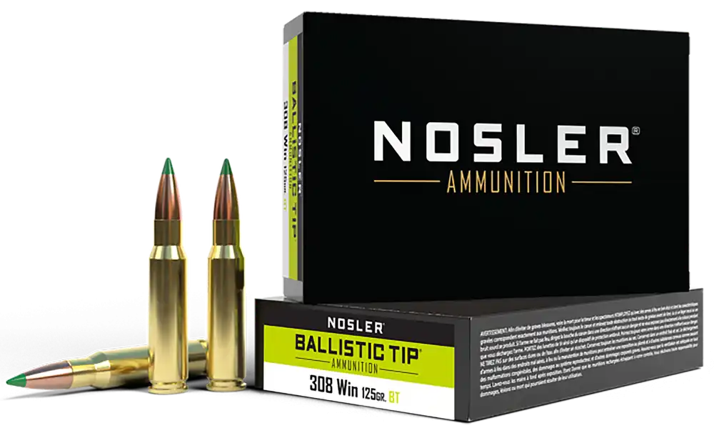 Nosler Ballistic Tip .308 Winchester 125 Grain Spitzer Polymer Tip Hunting Ammo, 20-Round Box 40061