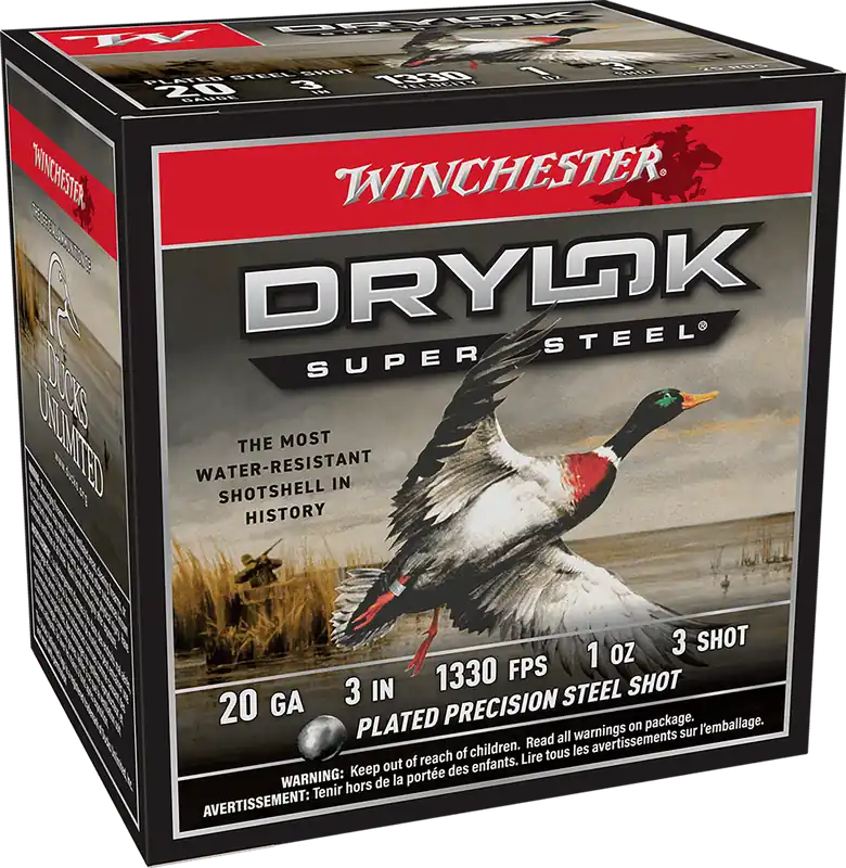 Winchester Drylok Super Steel Magnum 20 Gauge 3in 3 Plated Steel Shot 1oz 1330fps XSM2033