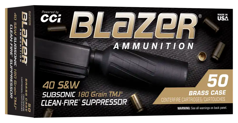 CCI Blazer Brass .40 Smith & Wesson 180gr Total Metal Jacket Subsonic Clean-Fire Ammo 50rd 5220S