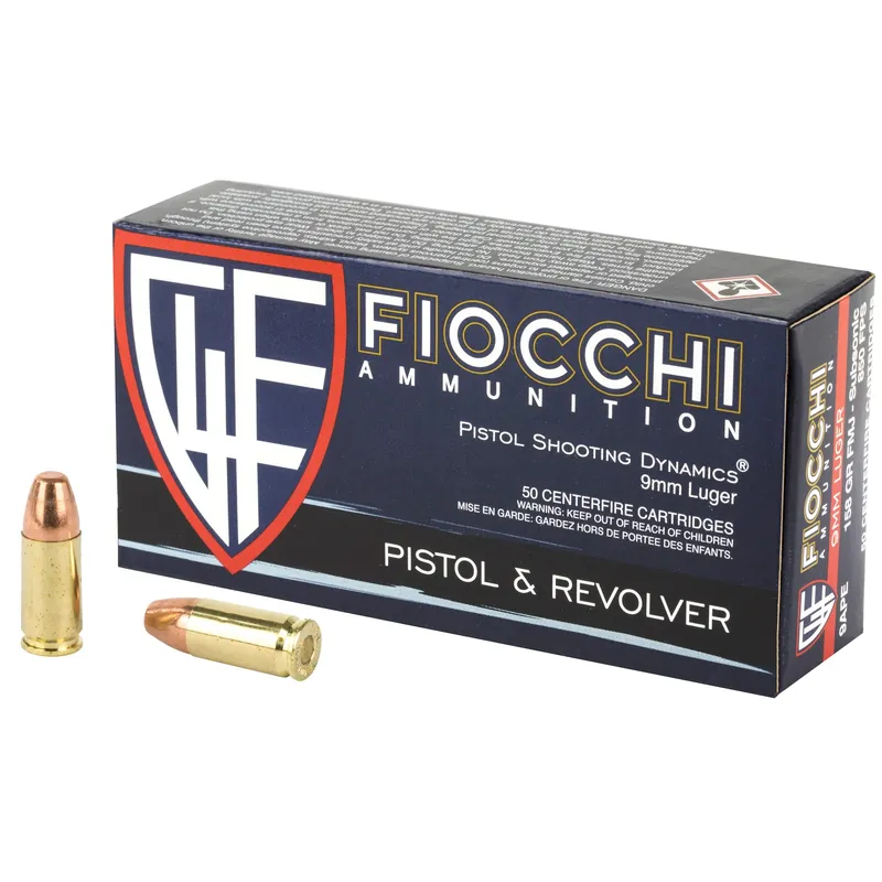 Fiocchi Range Dynamics 9mm Luger 158gr Full Metal Jacket Subsonic Ammo, 50 Rounds 9APE