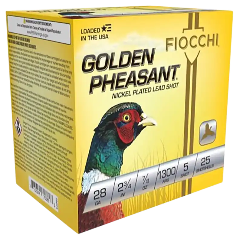Fiocchi Golden Pheasant Extrema 28 Gauge 2.75in 7/8oz 5 Nickel-Plated Lead Shotshells 28GP5