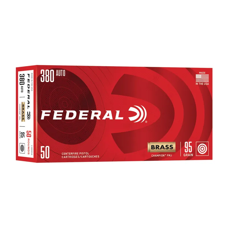 Federal Champion Training .380 Auto 95gr Full Metal Jacket Handgun Ammo, 50-Round Box C38095A