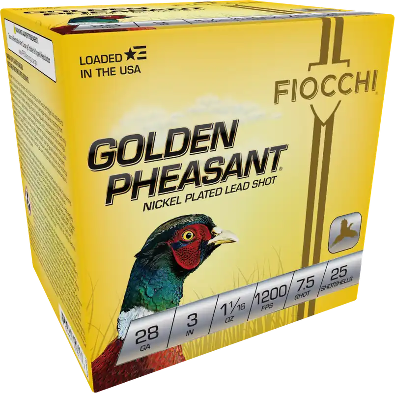 Fiocchi Golden Pheasant Extrema 28 Gauge 3in 11/16oz 7.5 Nickel-Plated Lead Shotshells 283GP75