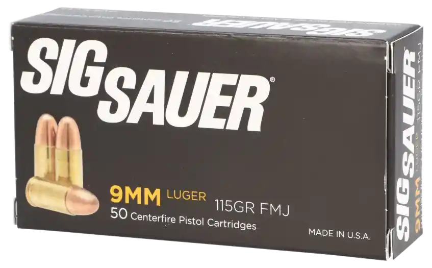 Sig Sauer Elite Performance Ball 9mm Luger 115gr FMJ Training Ammo, 50 Rounds/Box, 20/Case E9MMB150