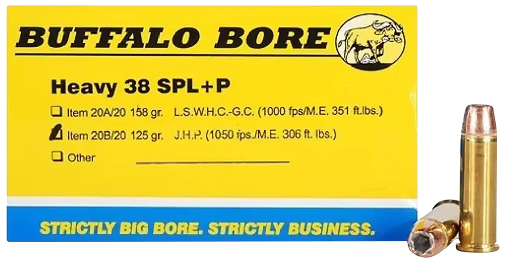 Buffalo Bore Heavy Strictly Business .38 Special +P 125gr Jacketed Hollow Point Ammo 20rd Box 20B20
