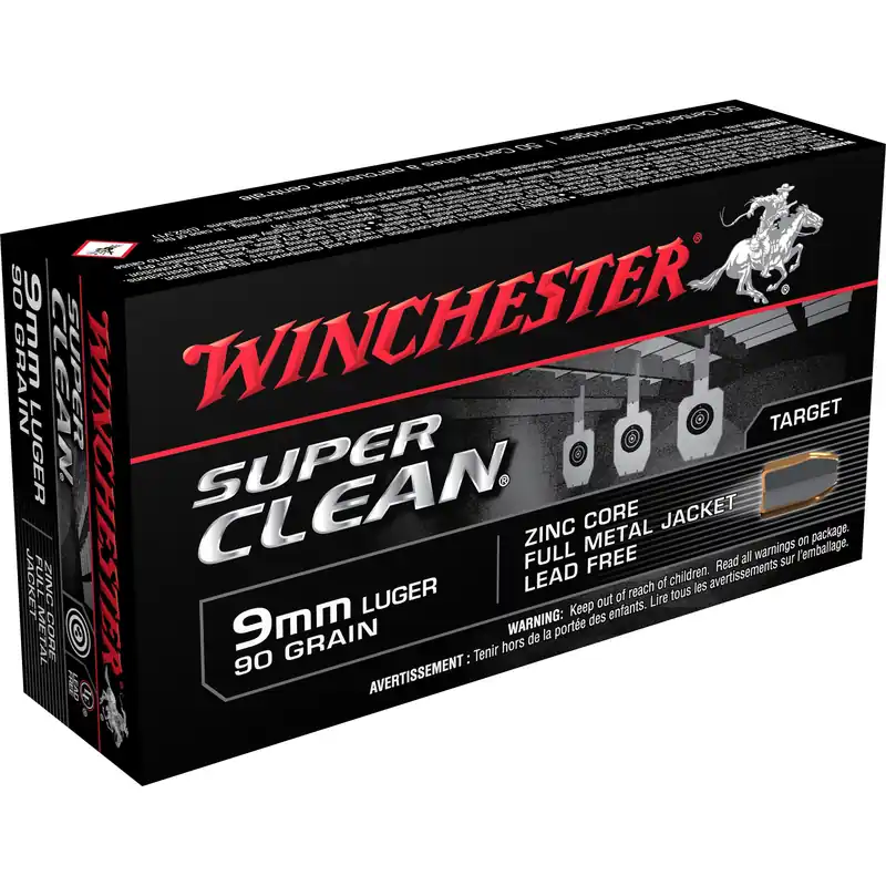 Winchester Super Clean 9mm Luger 90gr FMJ Lead-Free Zinc Core Training Ammo 50/500 W9MMLF