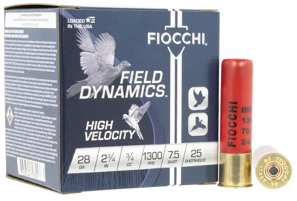Fiocchi Field Dynamics High Velocity 28 Gauge 2.75in 3/4oz 7.5 Lead Shotshells 28HV75