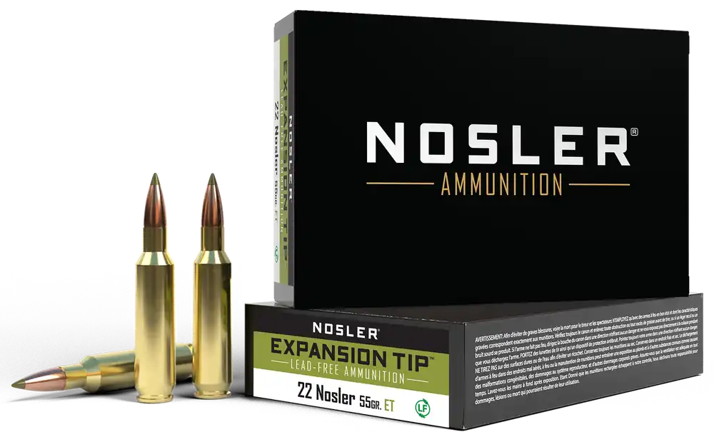 Nosler E-Tip Lead-Free 22 Nosler 55 Grain Rifle Ammunition, 20-Round Box 40140