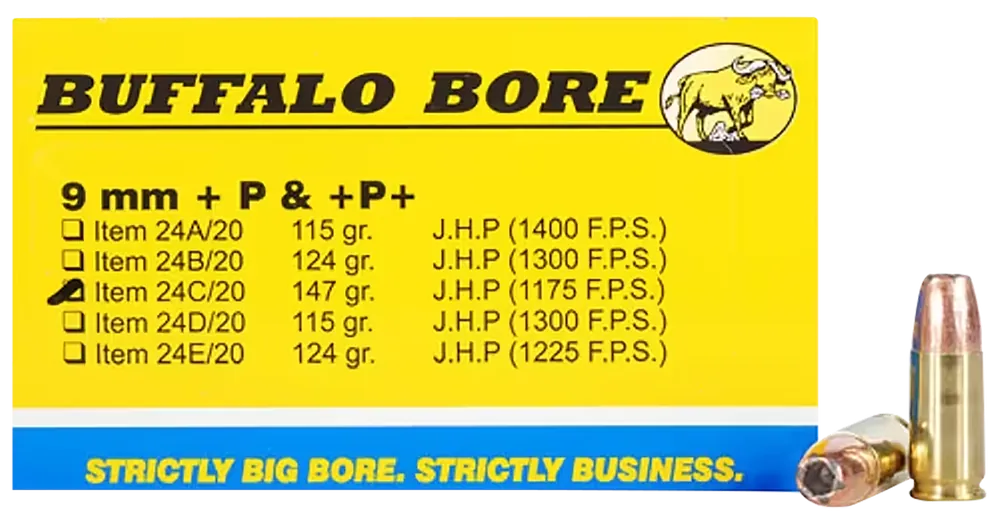Buffalo Bore Personal Defense Strictly Business 9mm Luger +P+ 147gr Jacketed Hollow Point 24C20