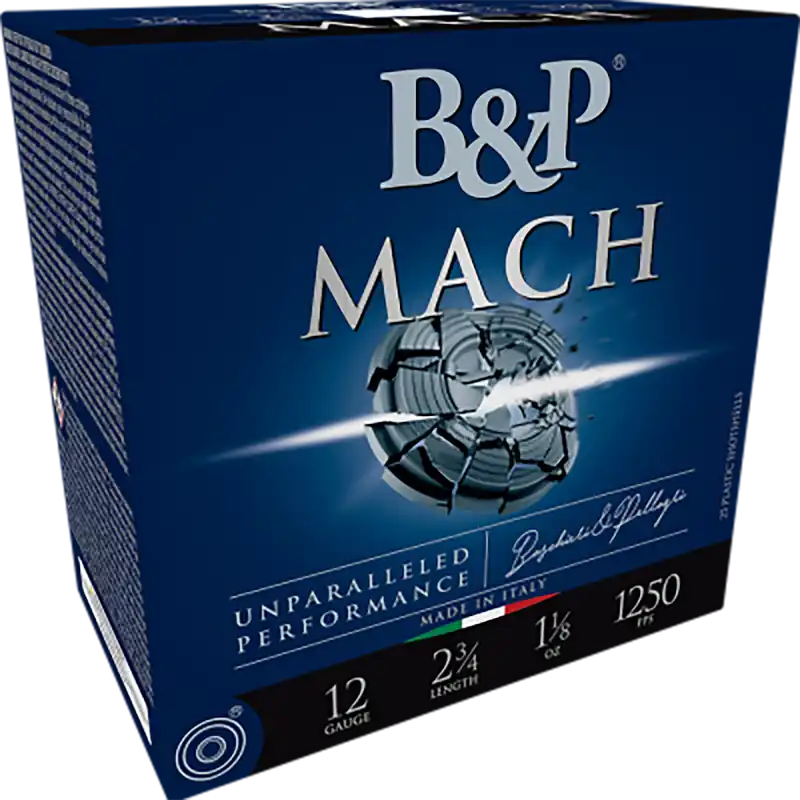 B&P Ammunition Mach 12 Gauge 2-3/4in 1-1/8oz 8 Lead Shot Shotshells (25/Box) 12B18FH8