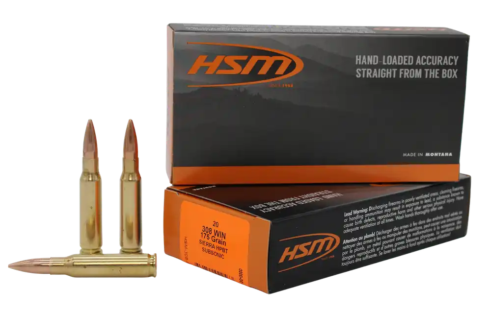 HSM Match Subsonic .308 Winchester 175gr Sierra HPBT Ammo, 20 Rounds/Box (25/Case) 3085N