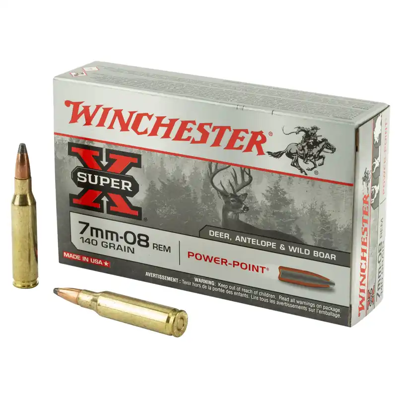 Winchester Super-X Power-Point 7mm-08 Remington 140 Grain Jacketed Soft Point Ammo, 20 Rds X708