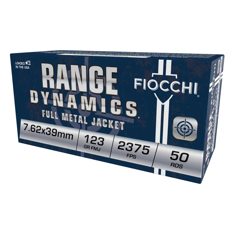 Fiocchi Range Dynamics 7.62x39mm 123gr Full Metal Jacket Rifle Ammo, 50/500 762X39A
