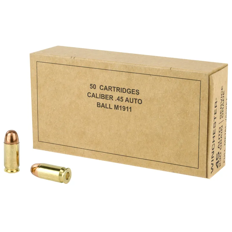 Winchester Service Grade .45 ACP 230 Grain Full Metal Jacket Handgun Ammo, 50/500 SG45W