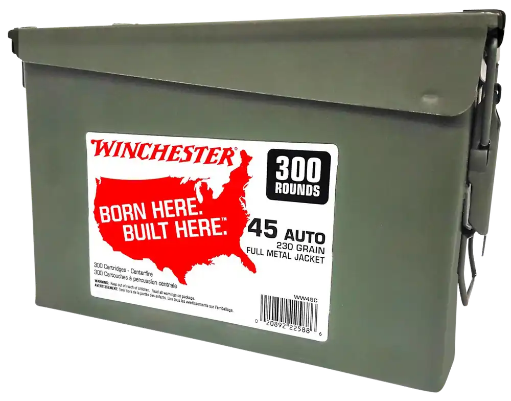 Winchester Ammo USA White Box .45 ACP 230gr FMJ Ammo Can, 300 Rounds (2 Cans/Case) WW45C