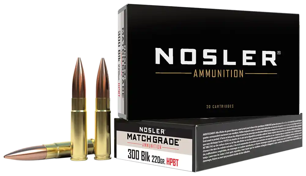 Nosler Match Grade .300 Blackout 220gr HPBT Custom Competition Ammo, 20 Rounds 51275