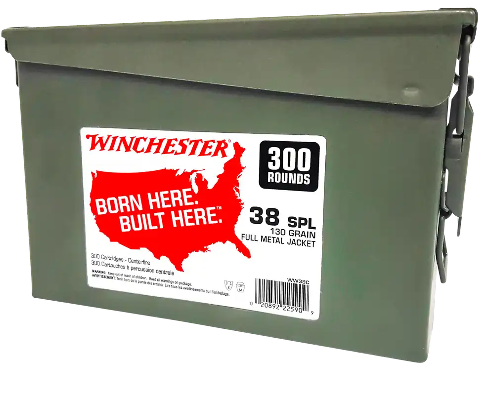 Winchester Ammo USA White Box .38 Special 130gr FMJ Ammo Can, 300 Rounds per Can (2 Cans) WW38C