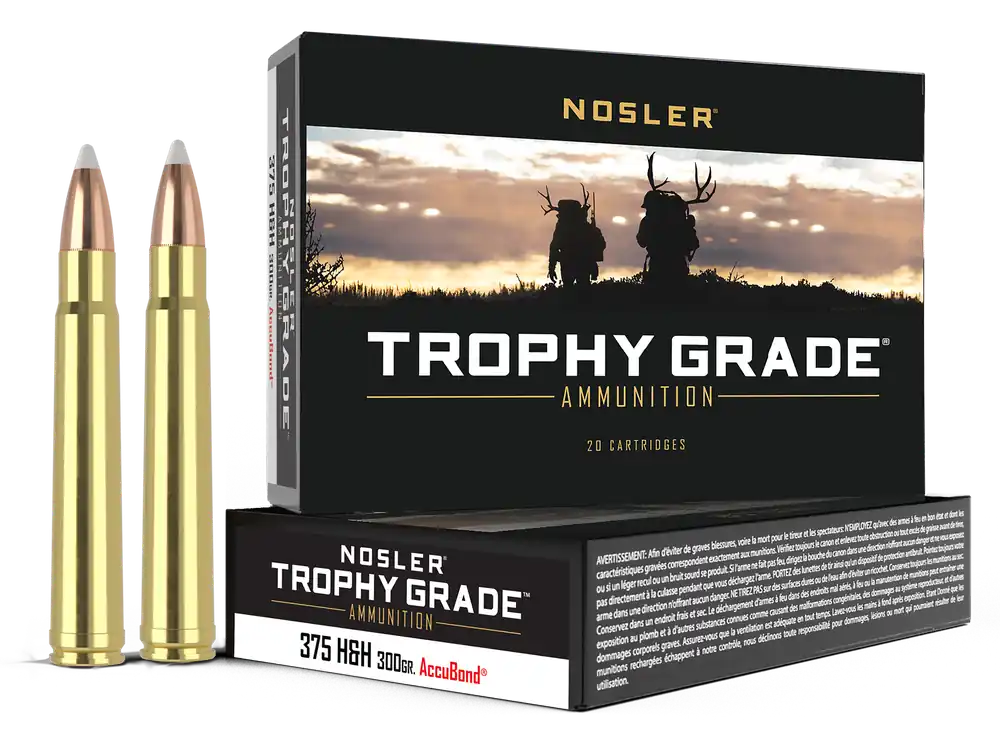 Nosler Trophy Grade .375 H&H Magnum 300gr AccuBond Spitzer Rifle Ammo, 20rd Box 60070