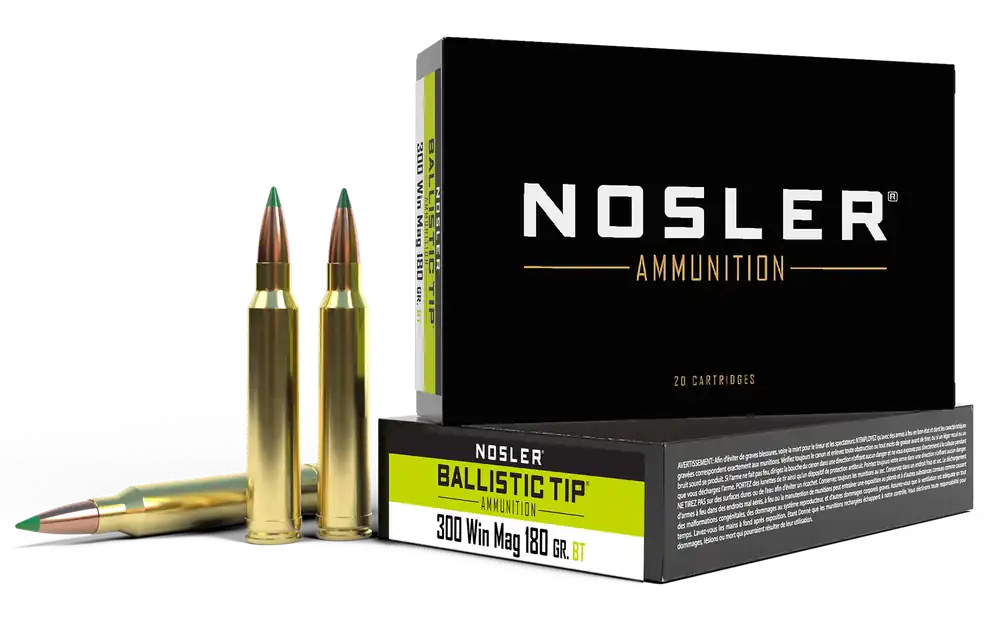 Nosler Ballistic Tip .300 Winchester Magnum 180 Grain Polymer Tip Rifle Ammo, 20-Round Box 40053