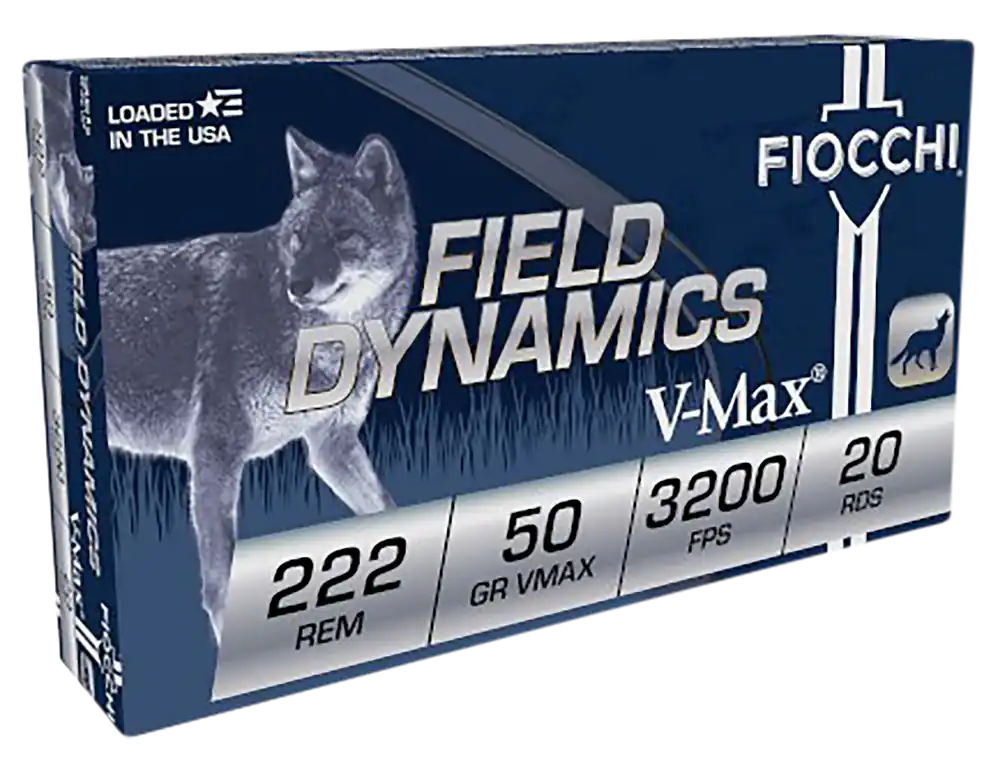 Fiocchi Field Dynamics .222 Remington 50gr Hornady V-MAX Varmint Rifle Ammo, 20rd Box 222HVA