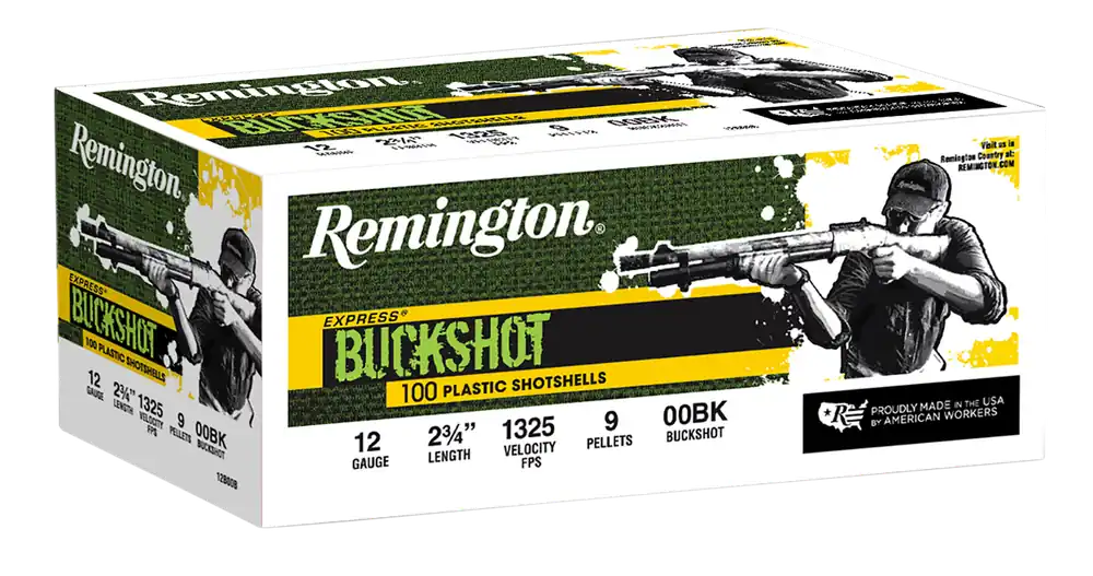 Remington Express Buckshot 12 Gauge 2 3/4in 00 Buck 9-Pellet 1325 FPS 100-Round Box 20413